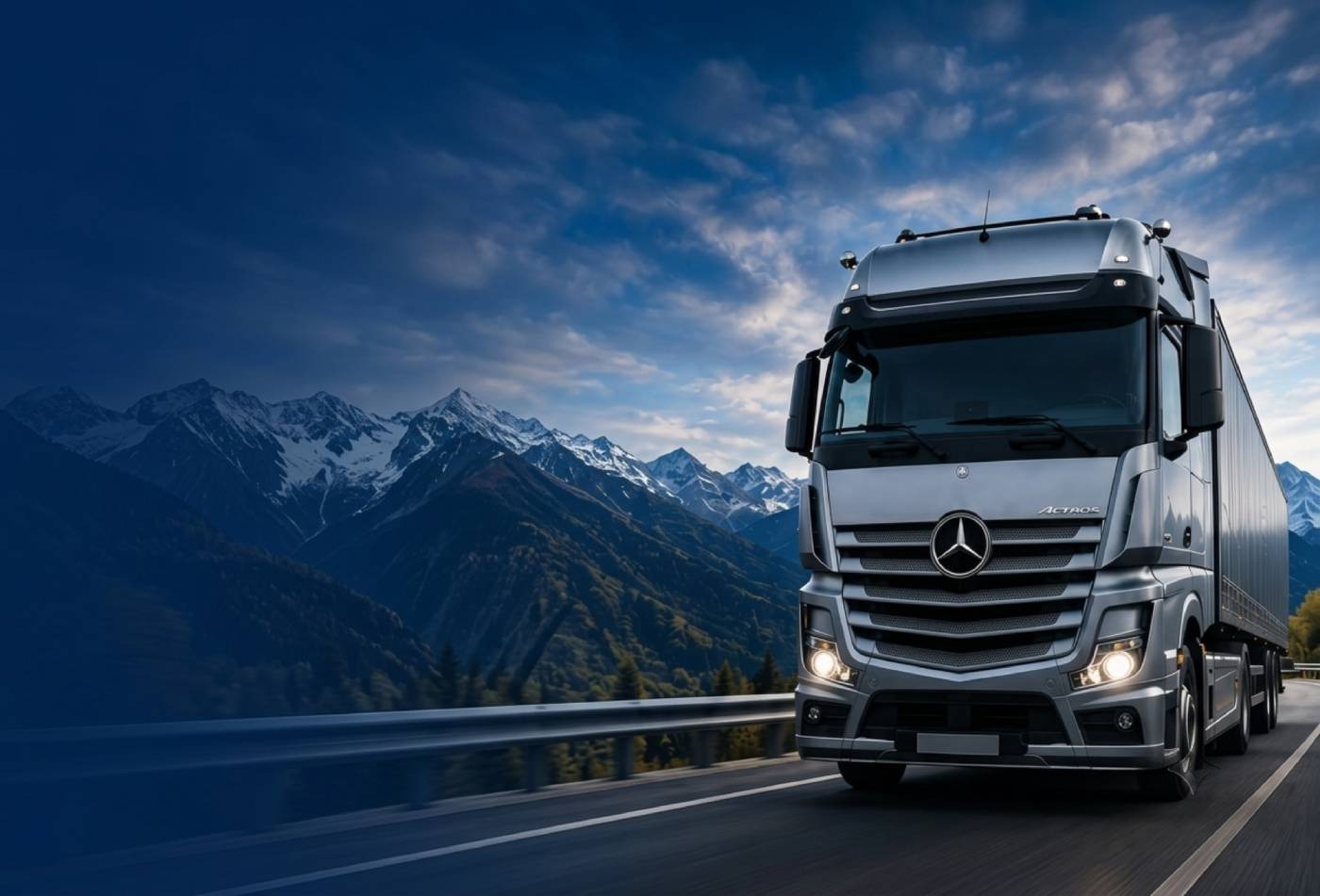 Camión Mercedes-Benz Actros en ruta de montaña